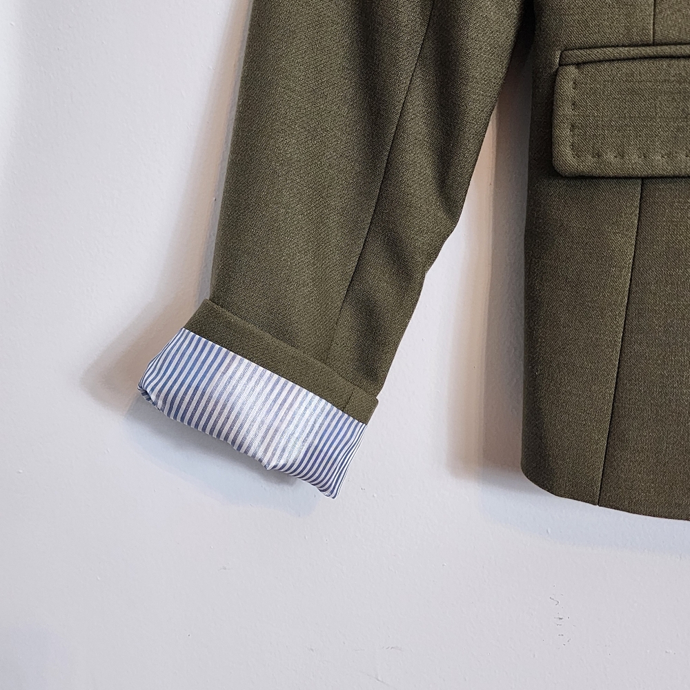 EUC Talbots Olive Green Wool Blend Fitted Stretch Blazer Gold Button Size 4 - Picture 7 of 11
